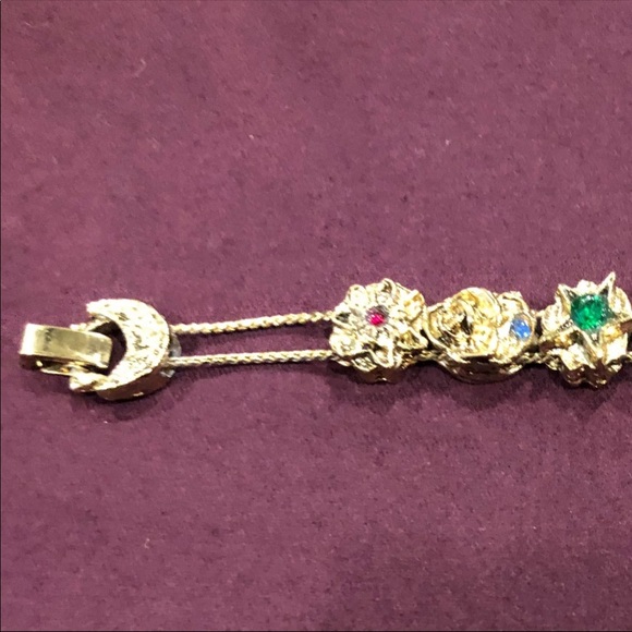 Vtg Slide Bracelet, Rhinestone Gold Plated Slide - Picture 9 of 15